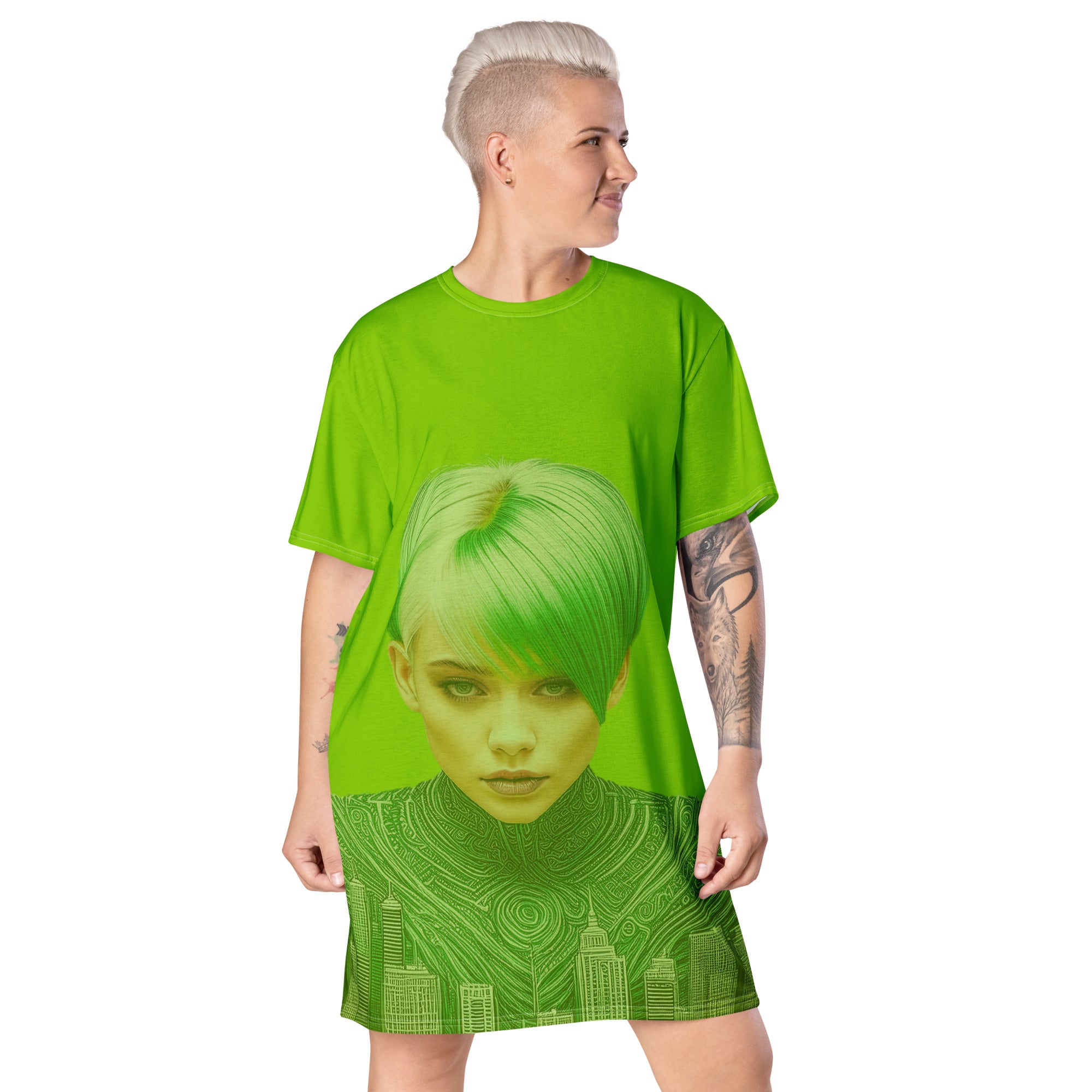 Lime Green T-Shirt Dress. Brat Green Party or Lounge T-Shirt Dress. Streetwear Dress. WickedYo.